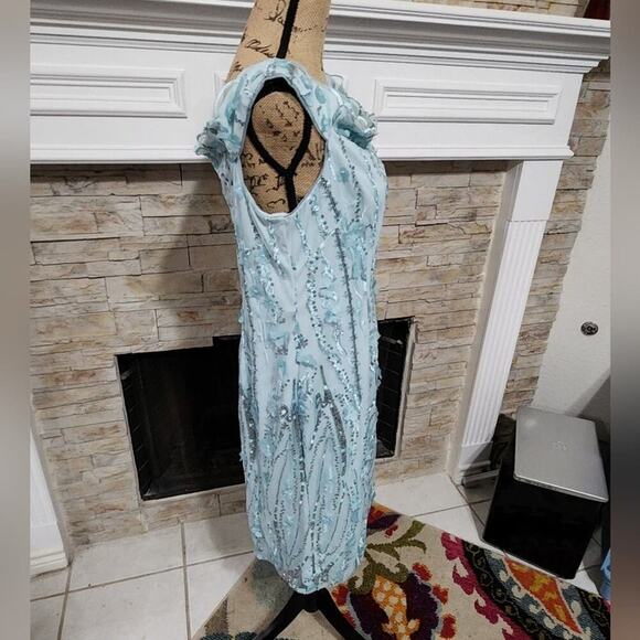 Adrianna Papell Embroidered Off Shoulder Tailored Dress, Sea Glass size 16P new - Picture 4 of 13